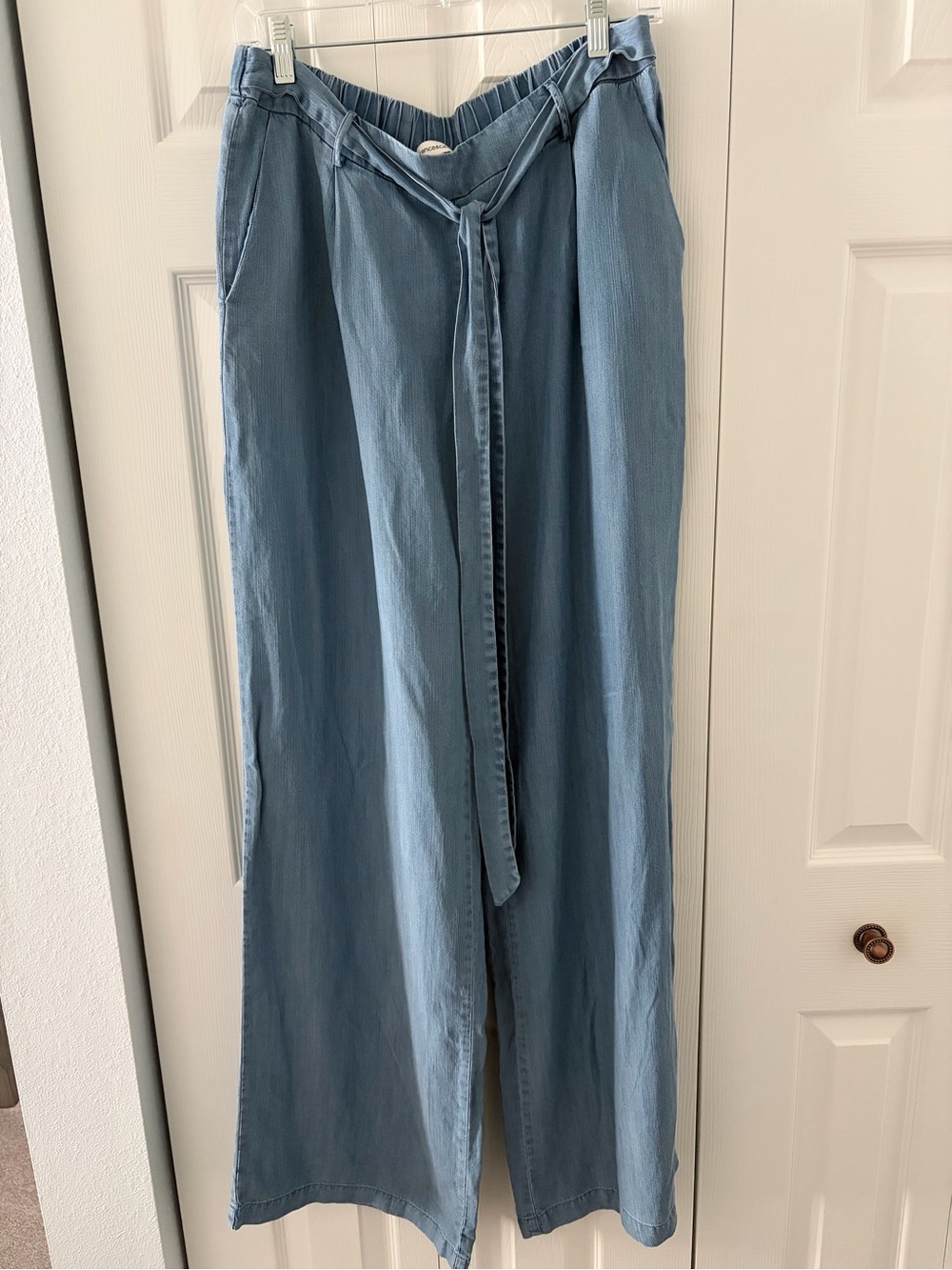 Francesca's Light Blue Tie-Waist Wide Leg Pants